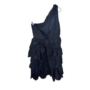 By Anthropologie Dress Womens 12 Large Black One Shoulder Tiered  Midi Ruffled